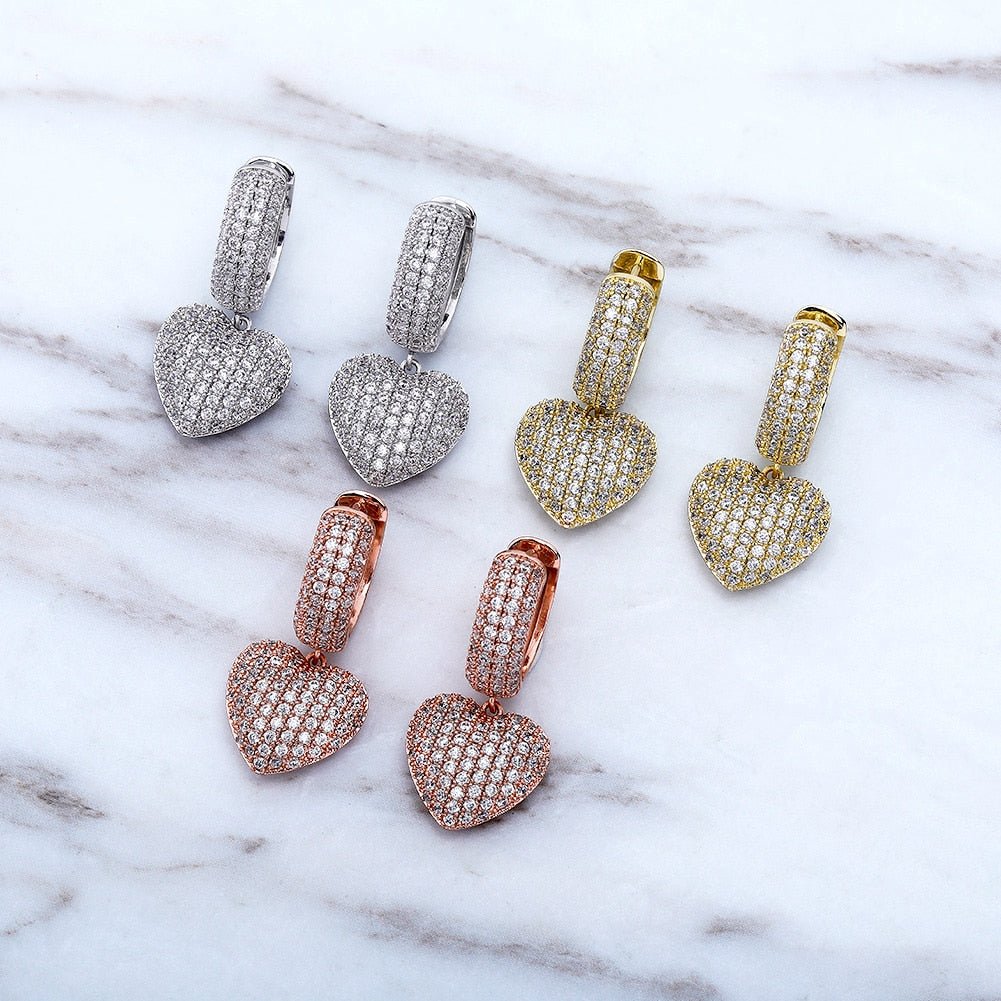 Micro Pave Heart Drop Earrings 14K - ICECI
