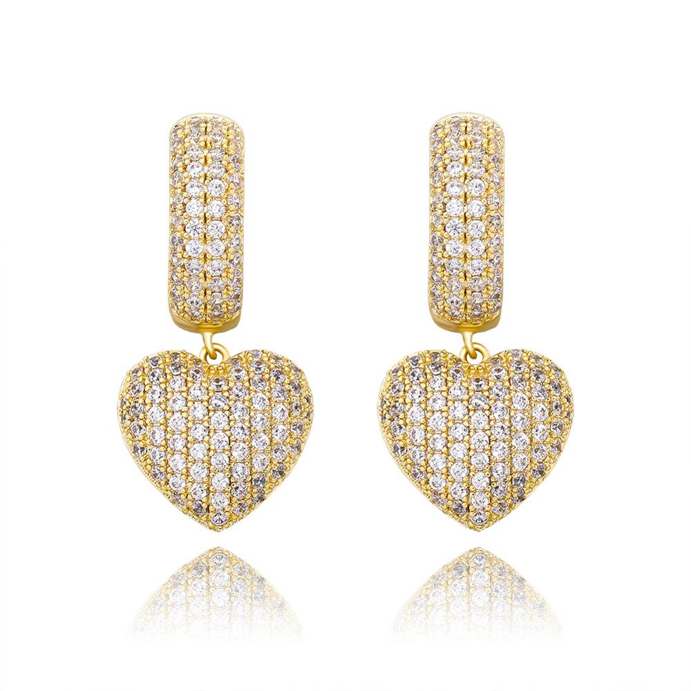 Micro Pave Heart Drop Earrings 14K - ICECI