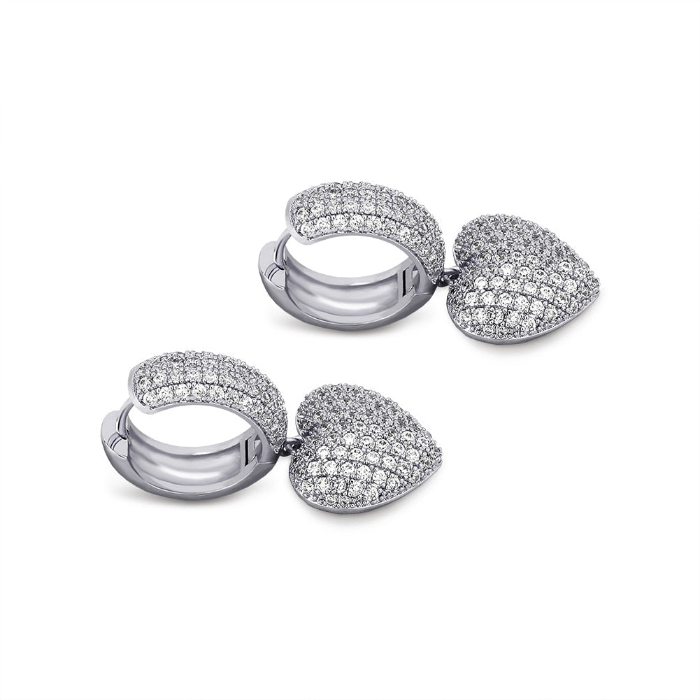 Micro Pave Heart Drop Earrings 14K - ICECI