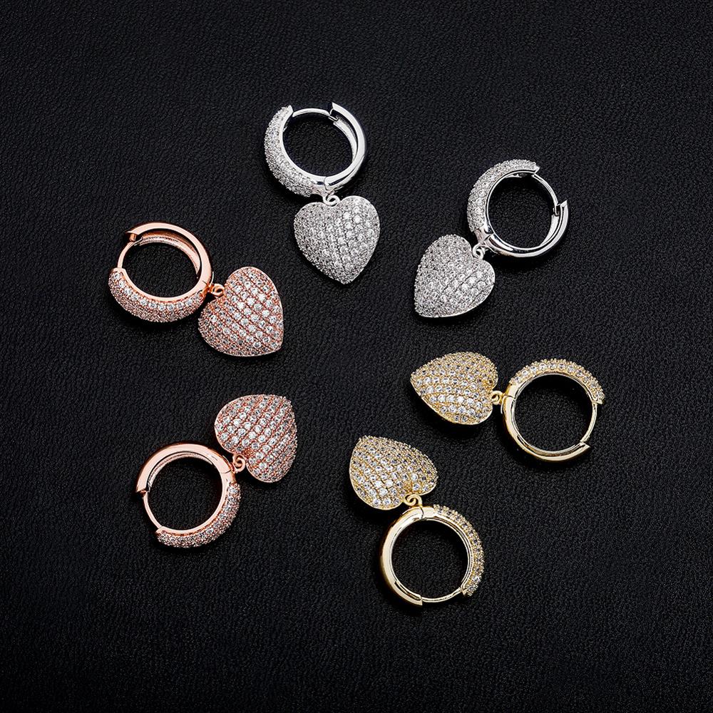 Micro Pave Heart Drop Earrings 14K - ICECI