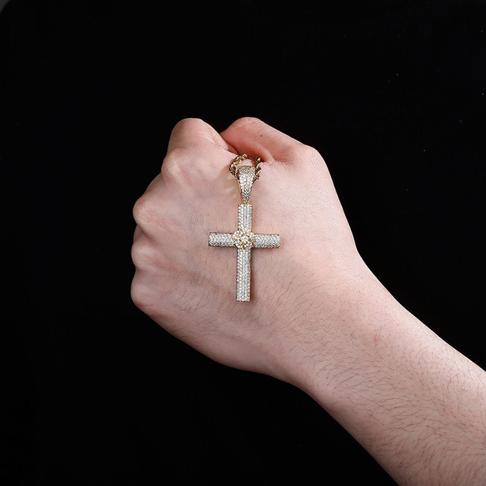 Micro Pave Rose Cross Pendant 14K - ICECI