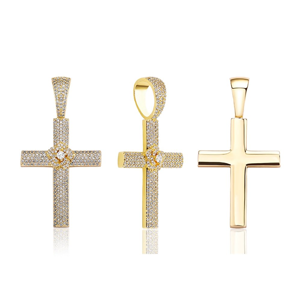 Micro Pave Rose Cross Pendant 14K - ICECI