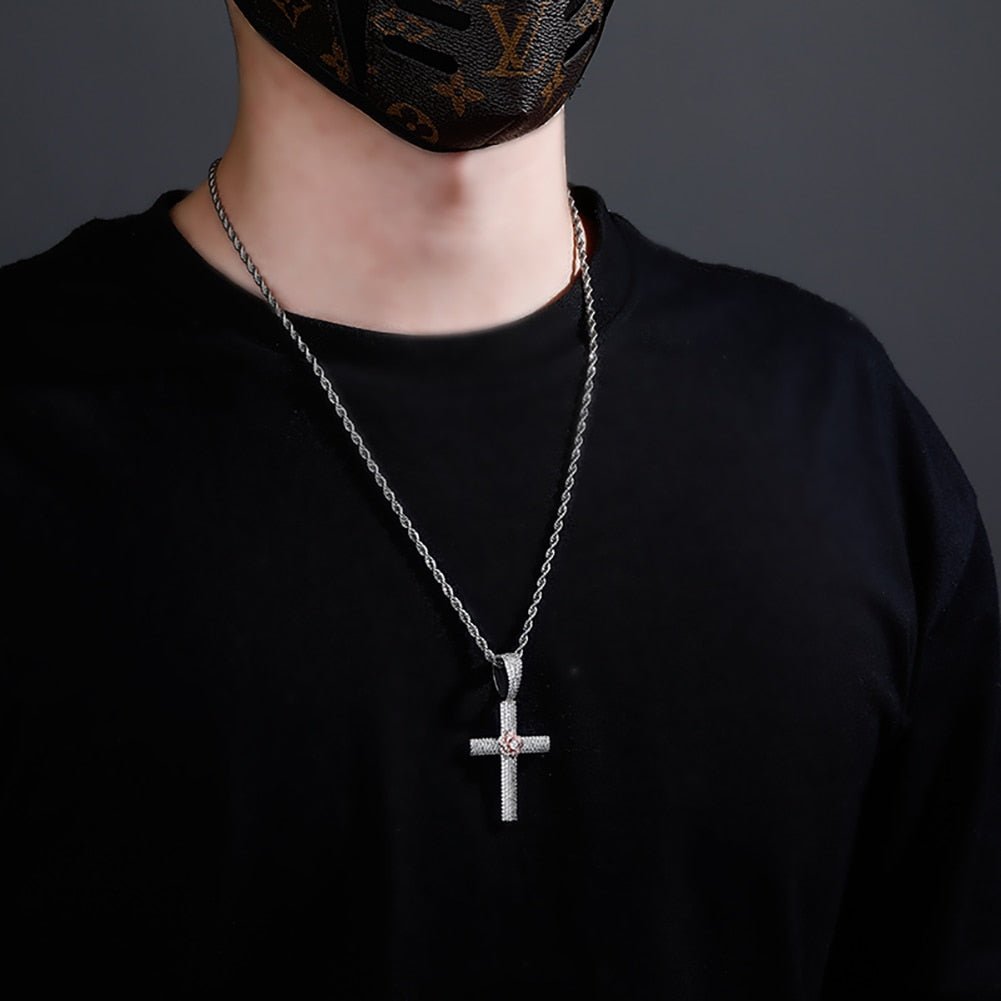 Micro Pave Rose Cross Pendant 14K - ICECI