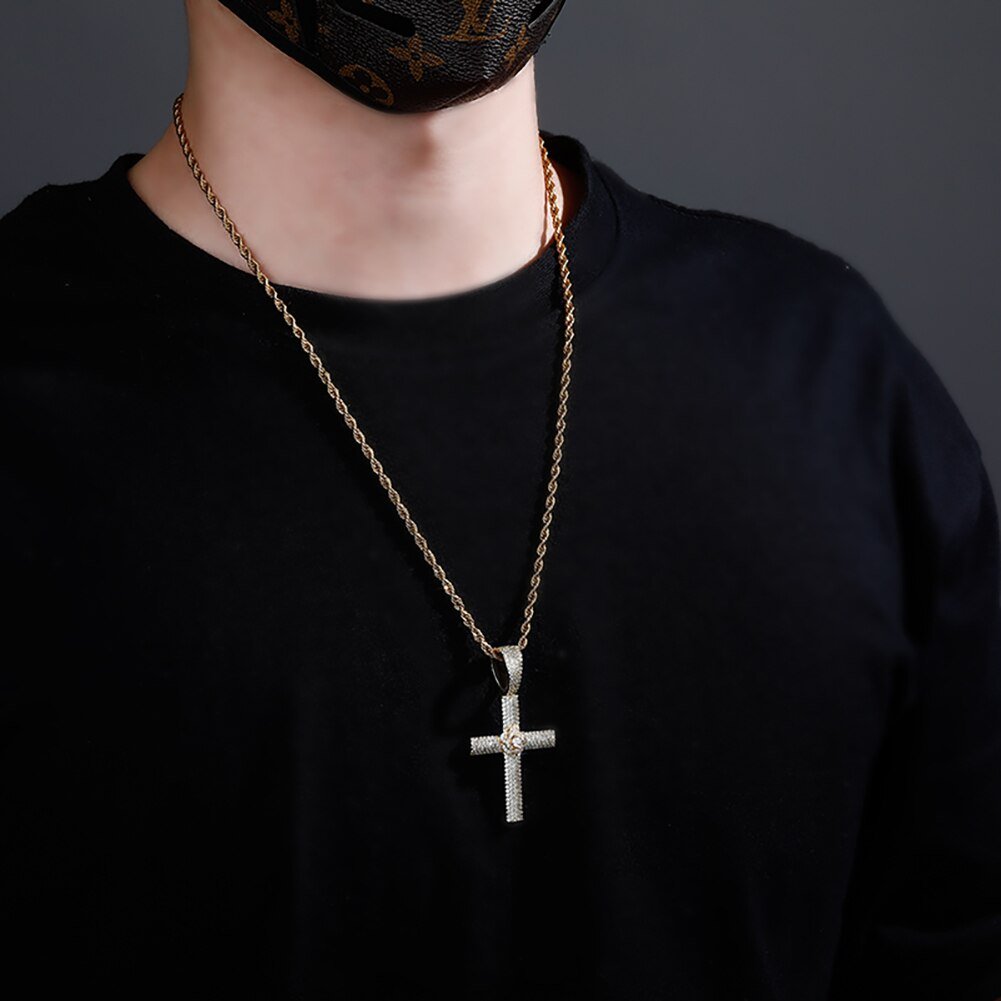 Micro Pave Rose Cross Pendant 14K - ICECI