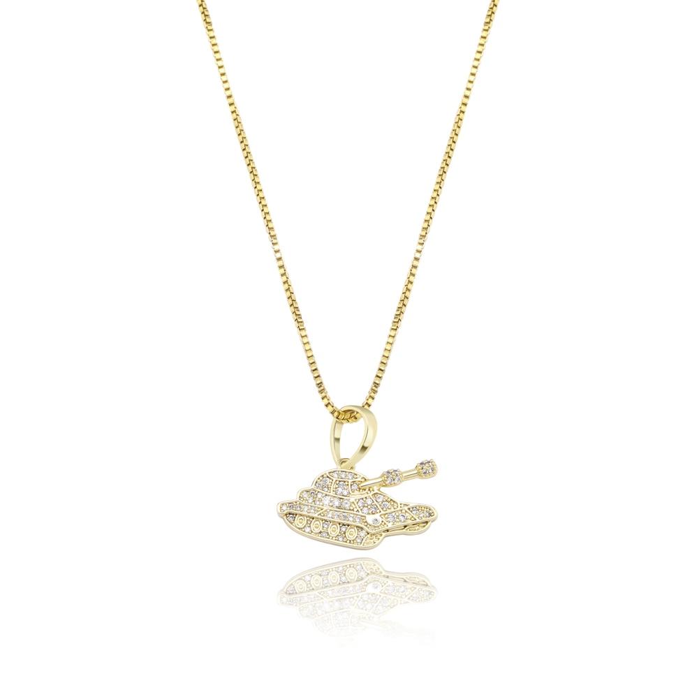 Military Tank Pendant 14k x Sterling Silver - ICECI