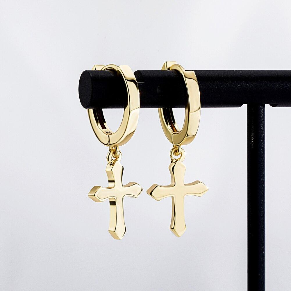 Minimalist Cross Drop Earrings 14K - ICECI