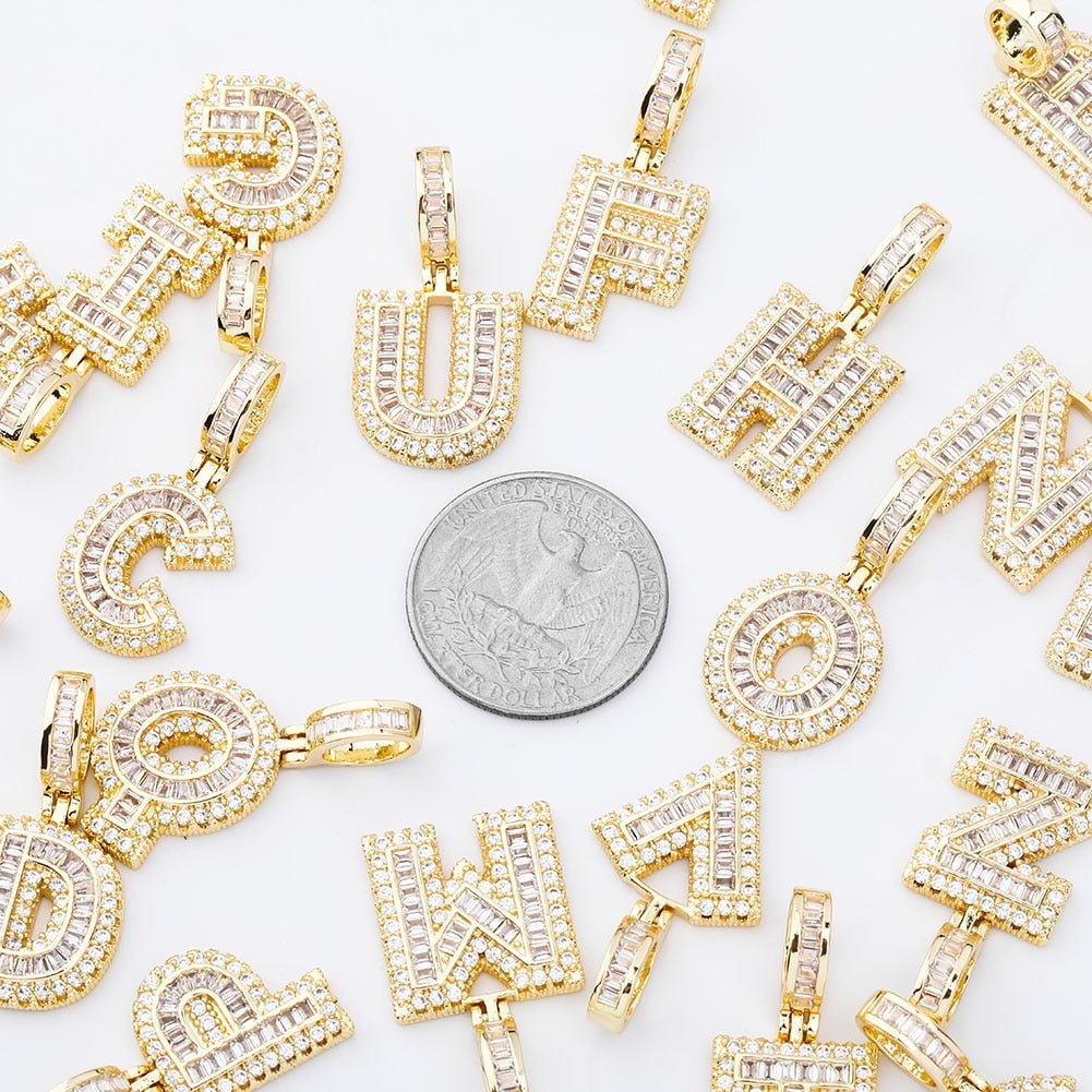 Multi-Layer Baguette Letter Pendant 14K - ICECI