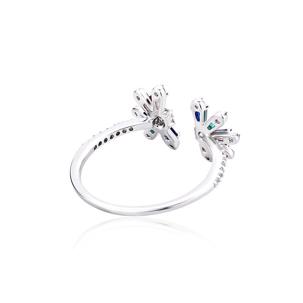 Multicolor Twin Flower Ring 14K - ICECI