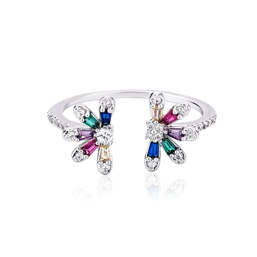 Multicolor Twin Flower Ring 14K - ICECI