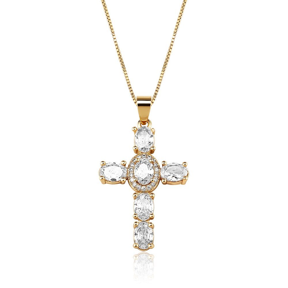 Oval Cut Cross Pendant 14K - ICECI