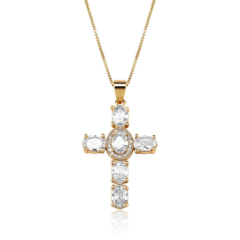 Oval Cut Cross Pendant 14K - ICECI