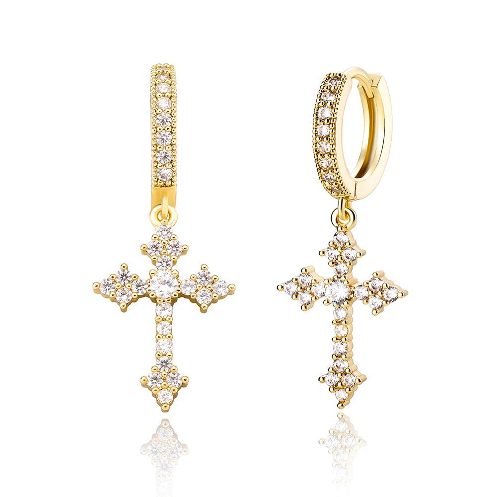 Patonce Cross Drop Earrings 14K - ICECI