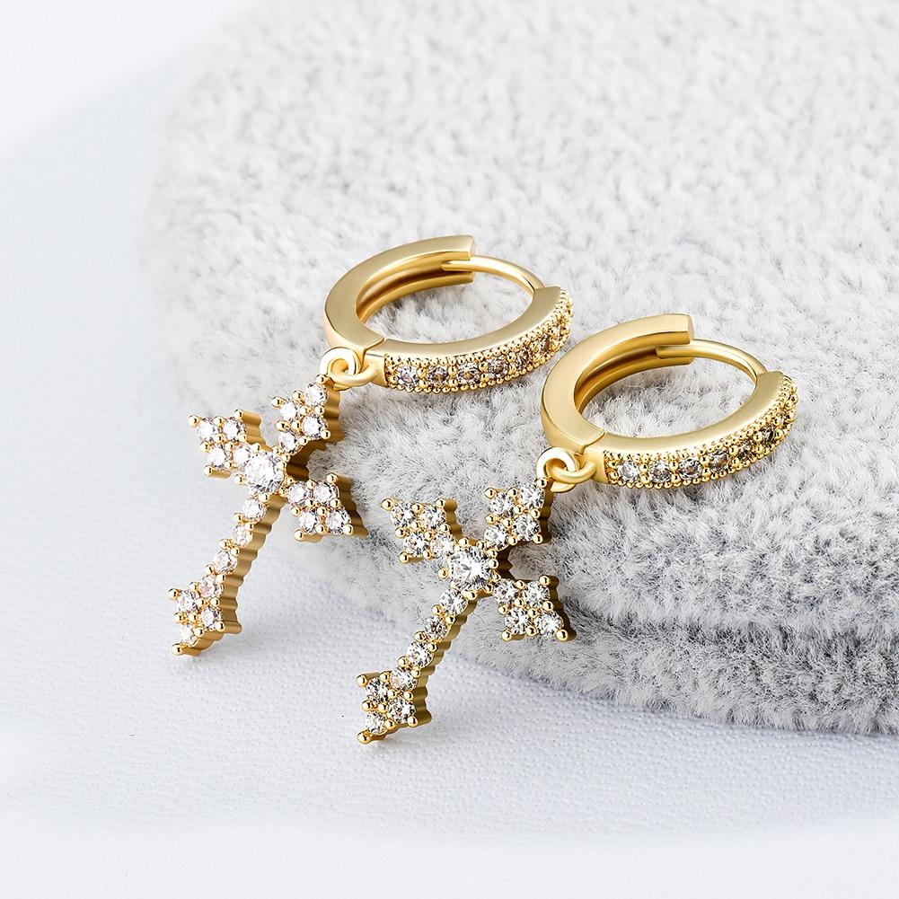 Patonce Cross Drop Earrings 14K - ICECI