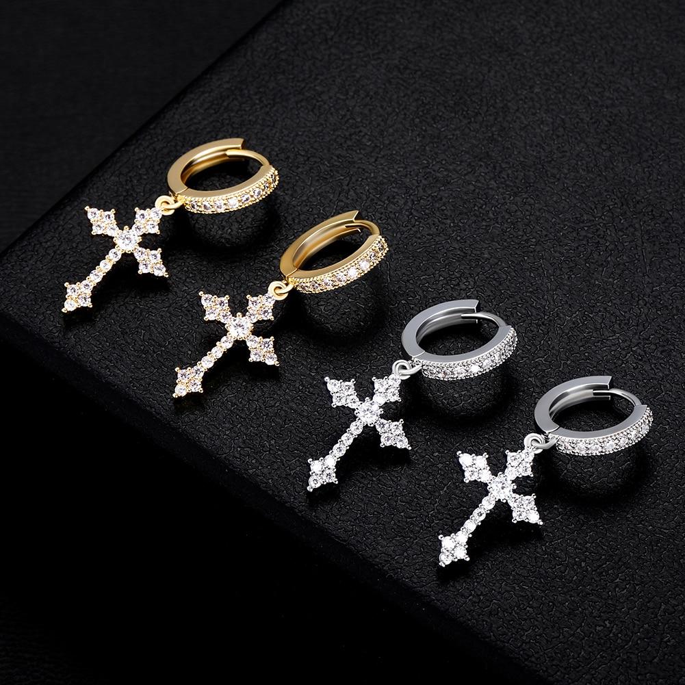 Patonce Cross Drop Earrings 14K - ICECI