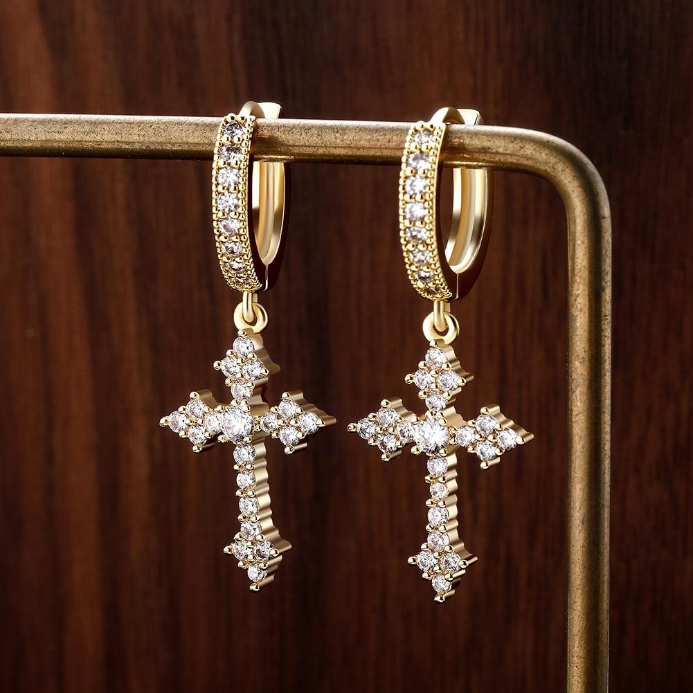 Patonce Cross Drop Earrings 14K - ICECI