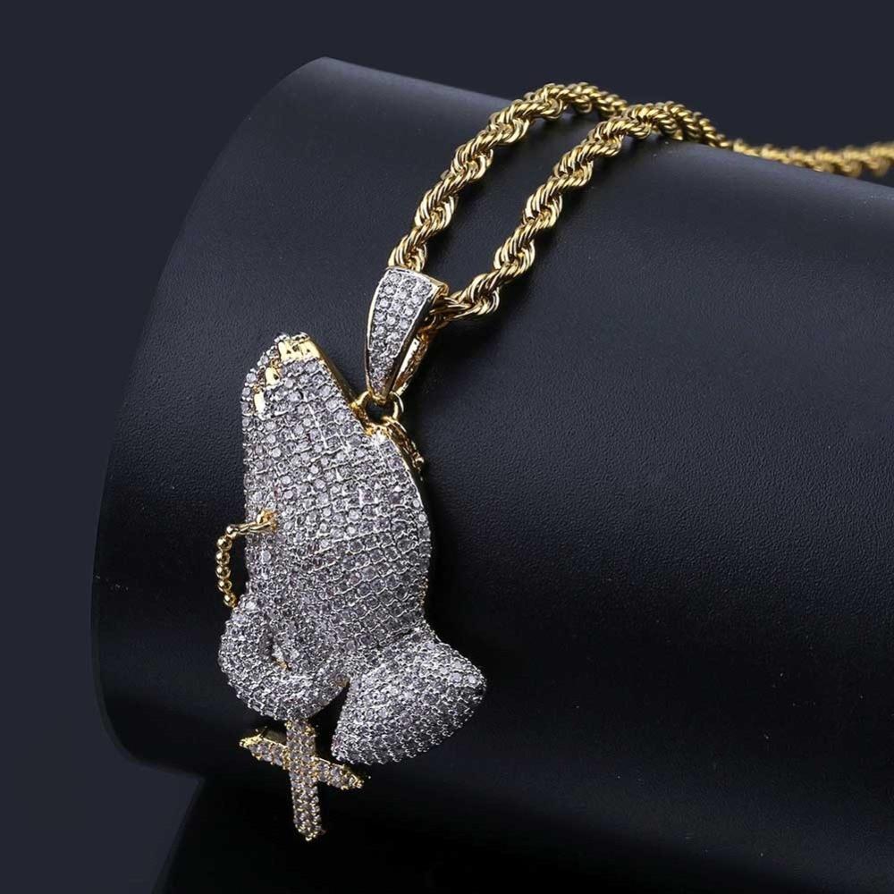Praying Hands Cross Pendant 18K - ICECI