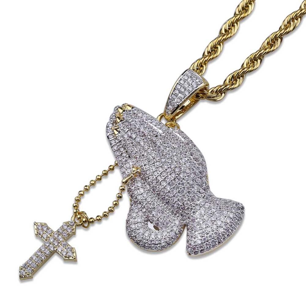 Praying Hands Cross Pendant 18K - ICECI