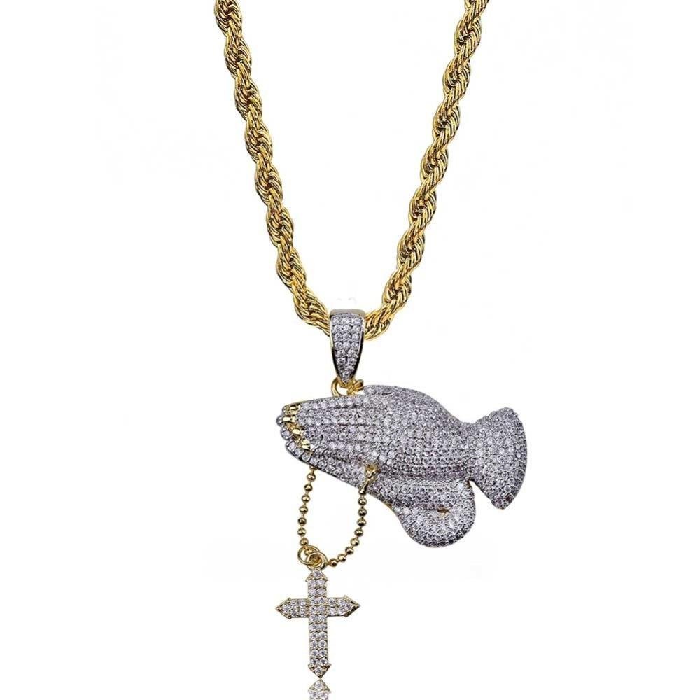 Praying Hands Cross Pendant 18K - ICECI