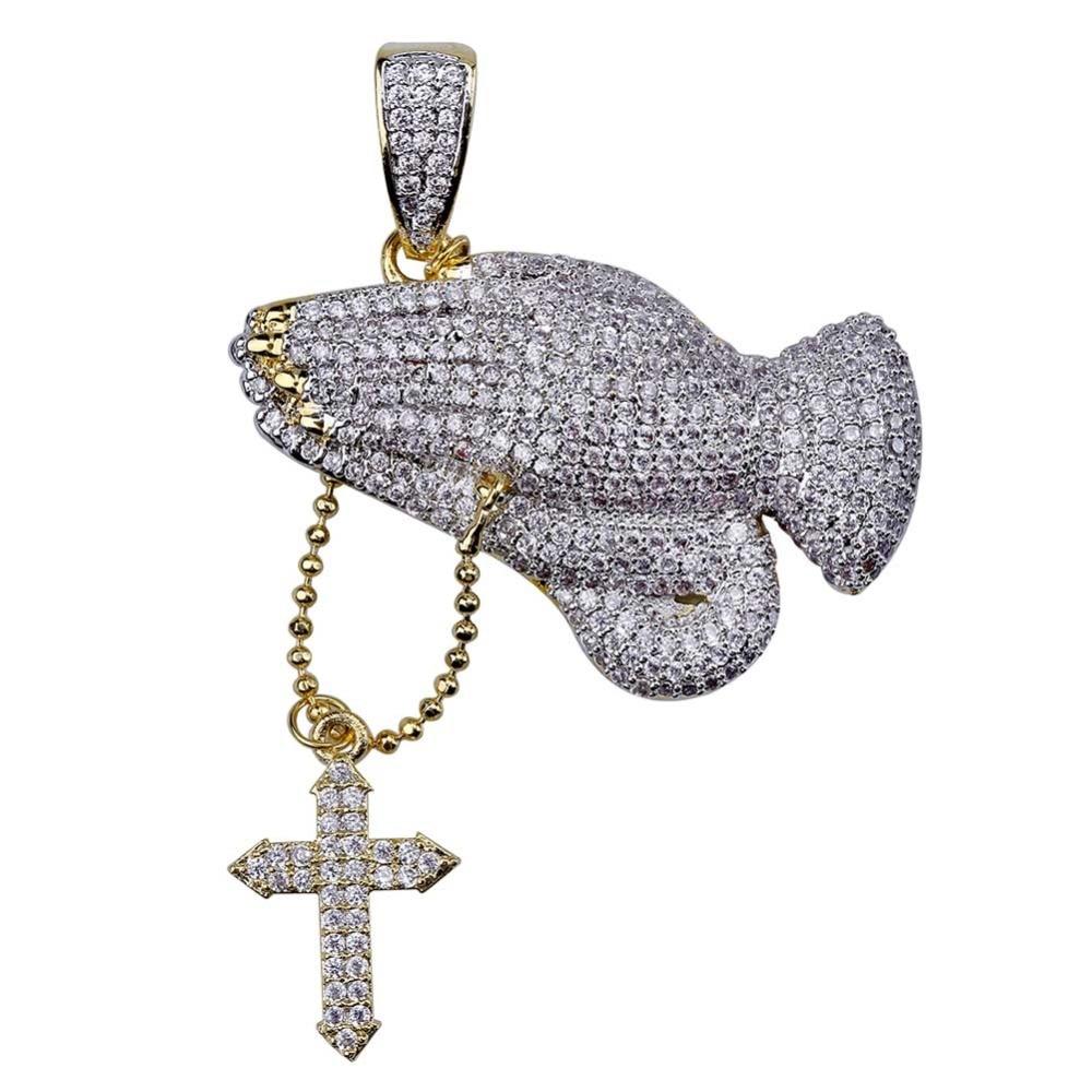 Praying Hands Cross Pendant 18K - ICECI