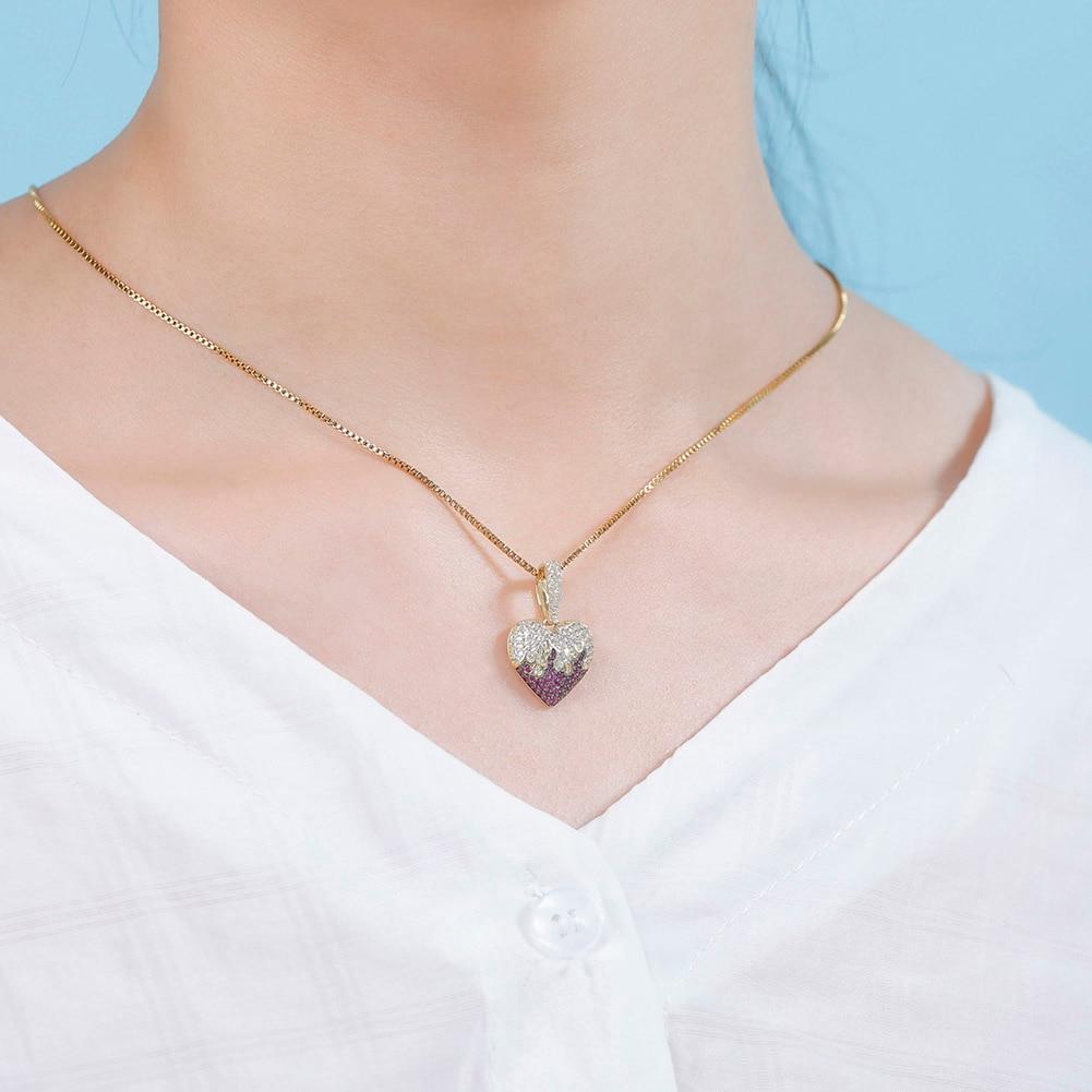 Purple Flames Heart Pendant 14K x Sterling Silver - ICECI
