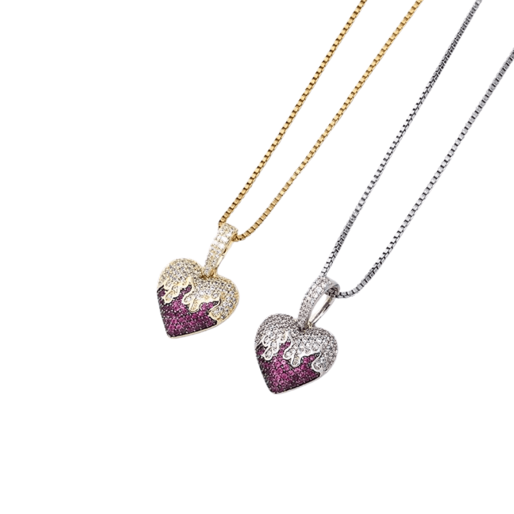 Purple Flames Heart Pendant 14K x Sterling Silver - ICECI