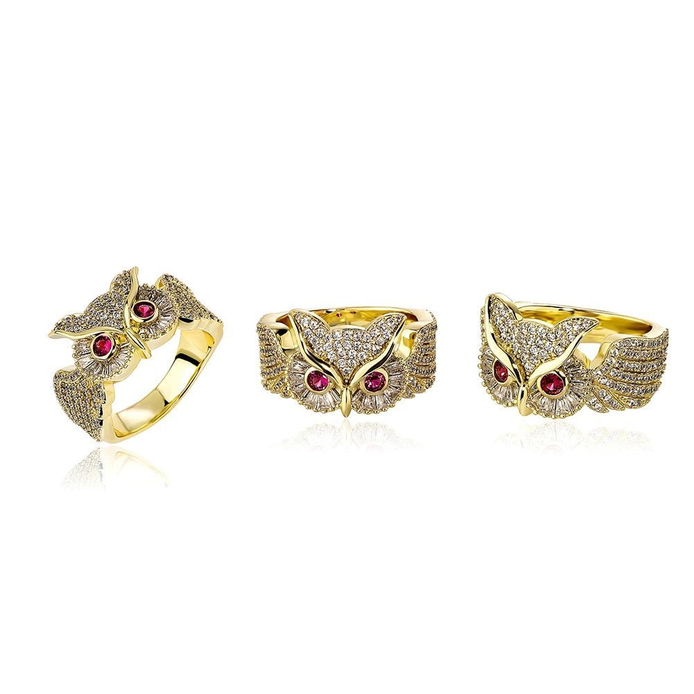 Red Eyes Owl Ring 14K - ICECI