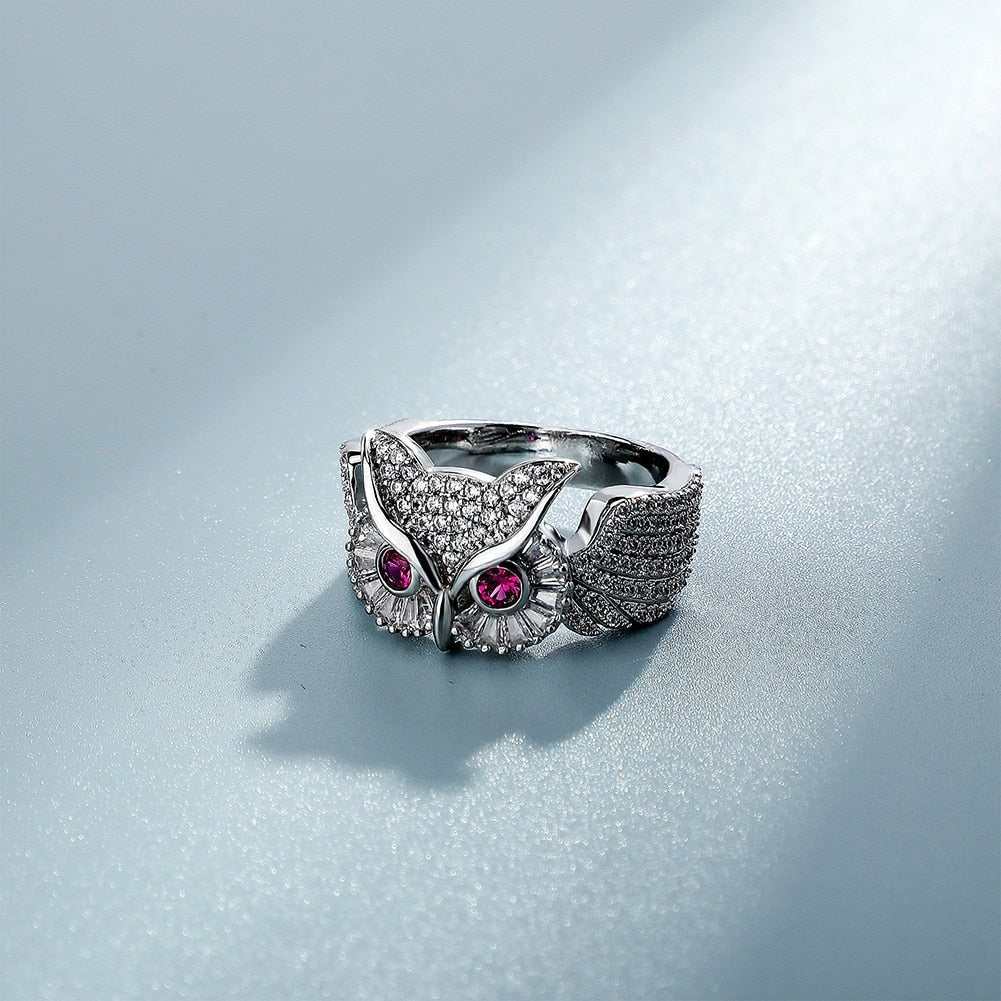 Red Eyes Owl Ring 14K - ICECI