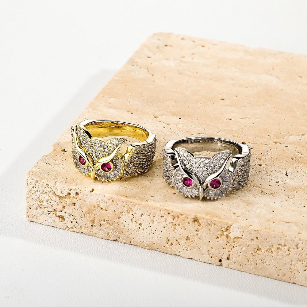 Red Eyes Owl Ring 14K - ICECI