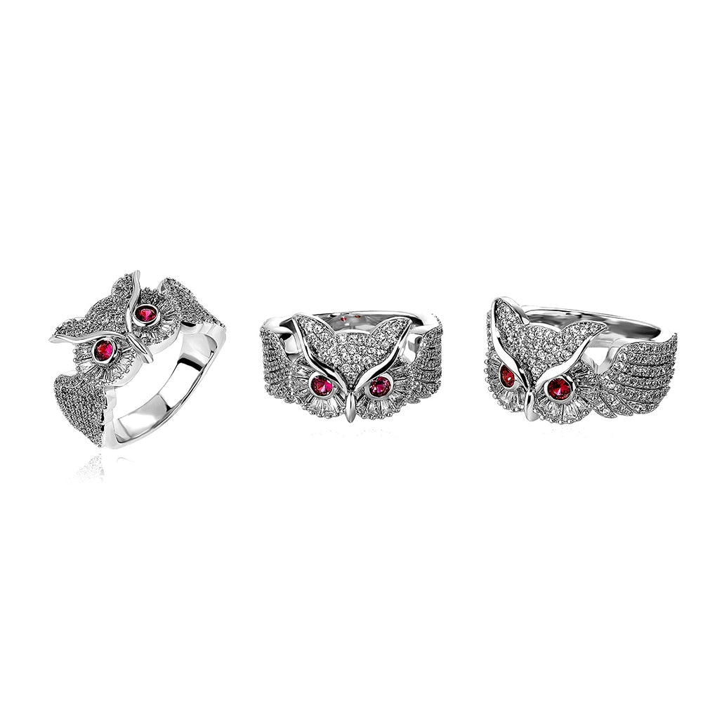 Red Eyes Owl Ring 14K - ICECI