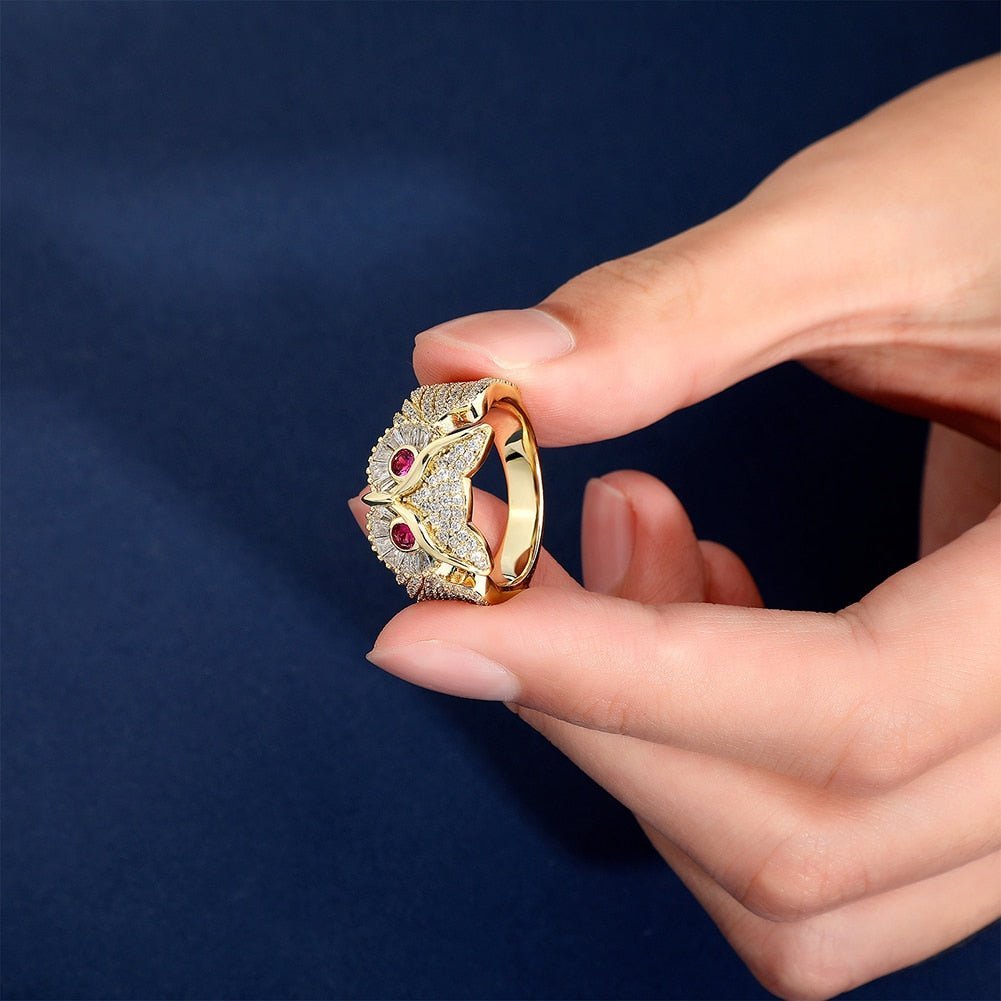 Red Eyes Owl Ring 14K - ICECI