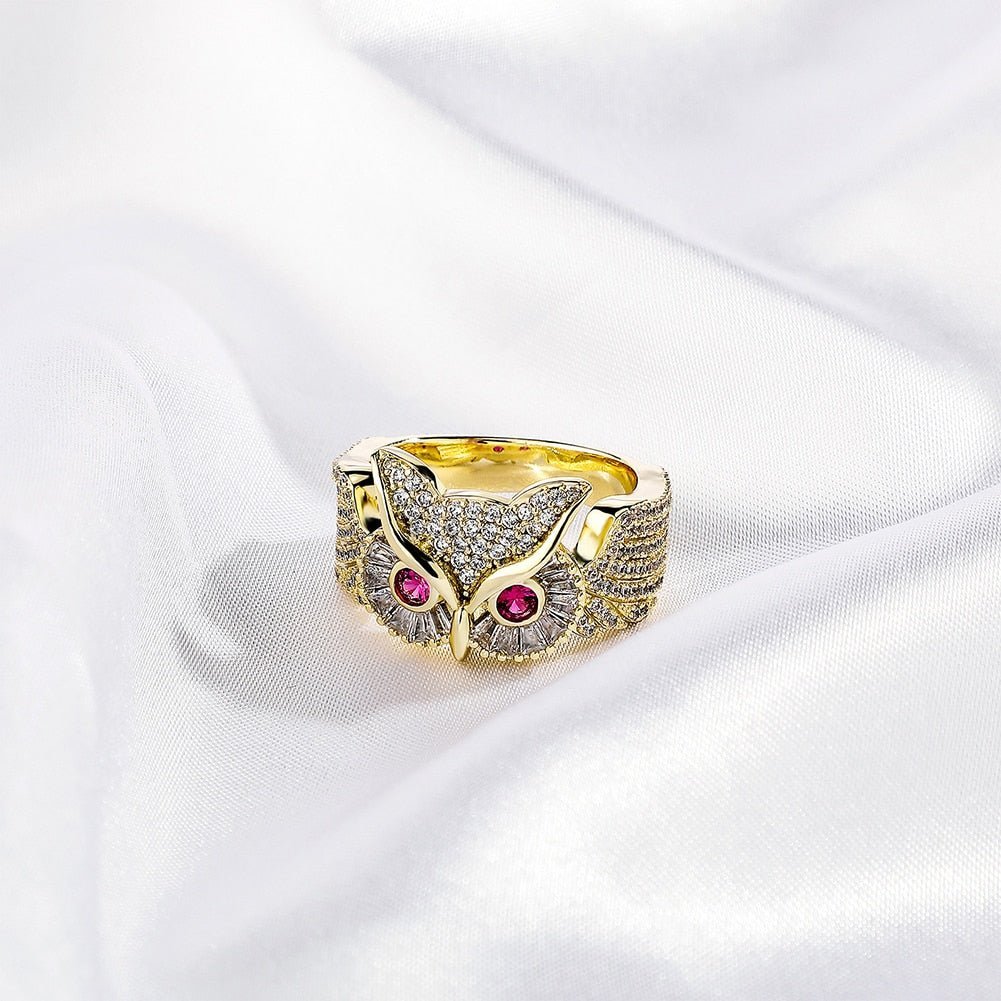 Red Eyes Owl Ring 14K - ICECI