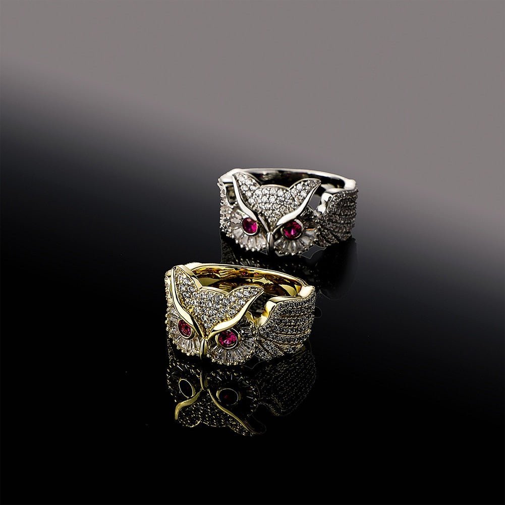 Red Eyes Owl Ring 14K - ICECI