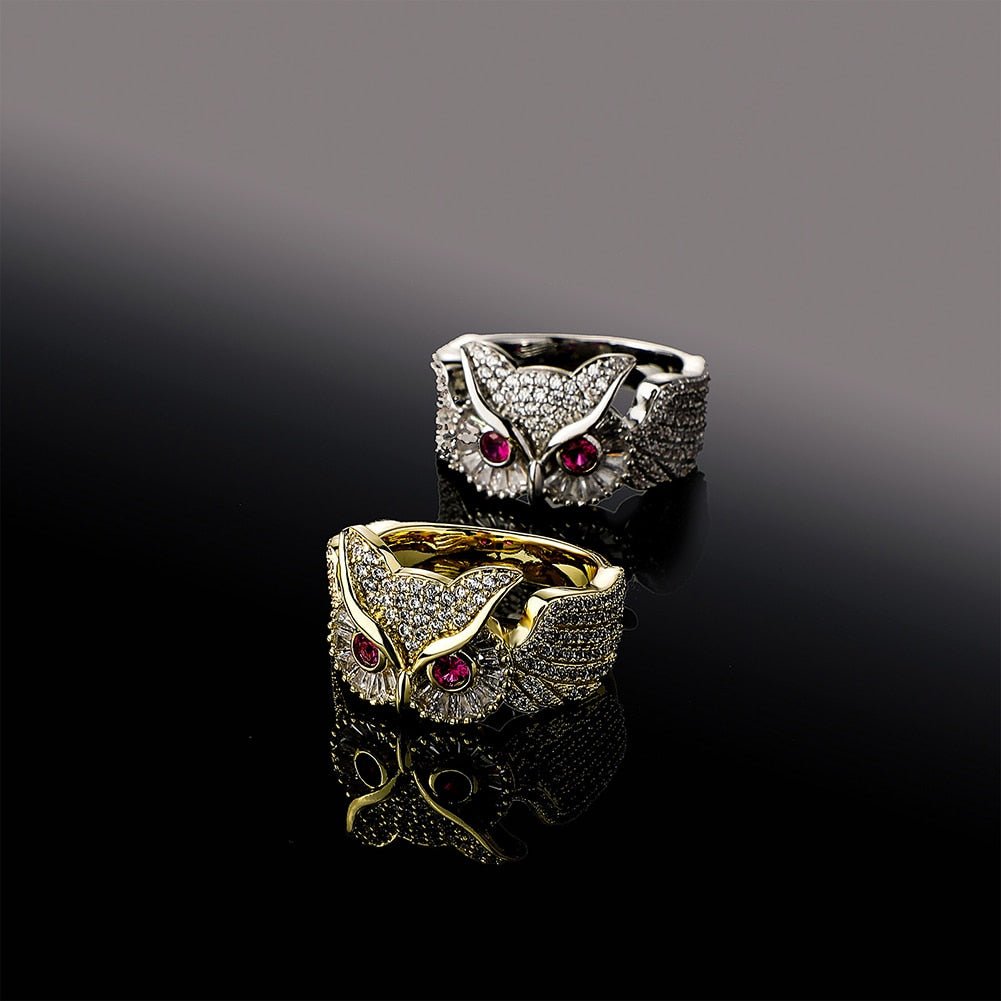 Red Eyes Owl Ring 14K - ICECI