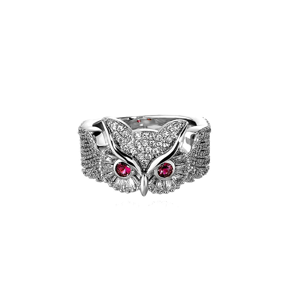 Red Eyes Owl Ring 14K - ICECI