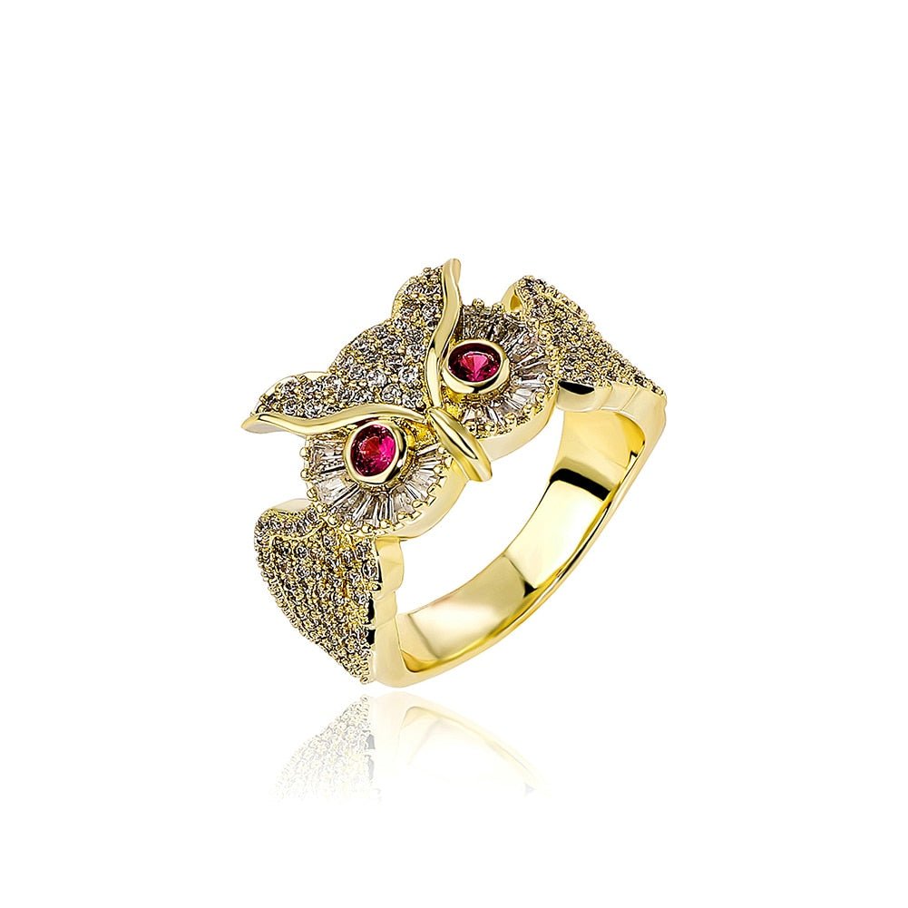 Red Eyes Owl Ring 14K - ICECI