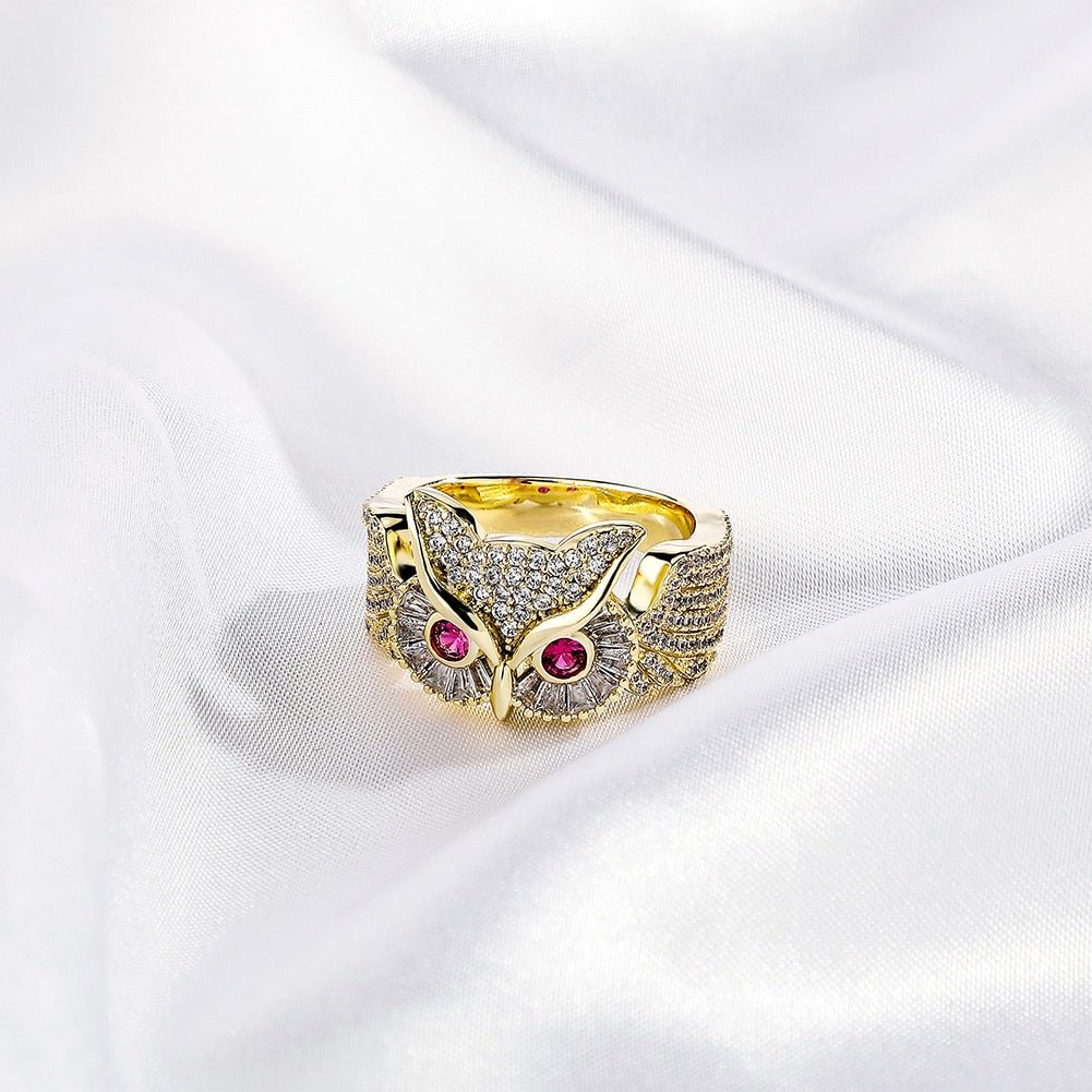 Red Eyes Owl Ring 14K - ICECI