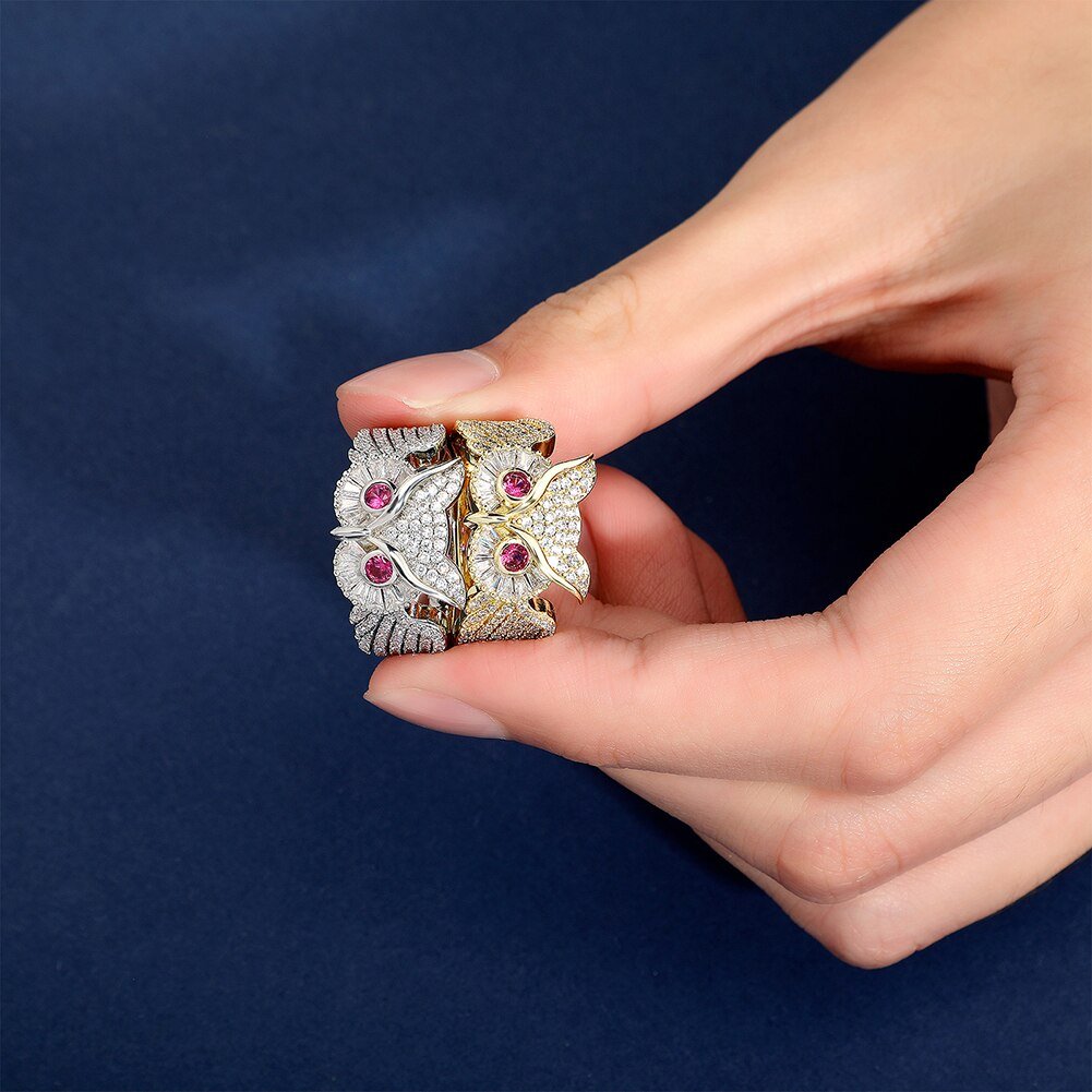 Red Eyes Owl Ring 14K - ICECI