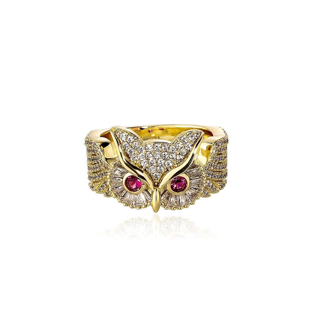 Red Eyes Owl Ring 14K - ICECI