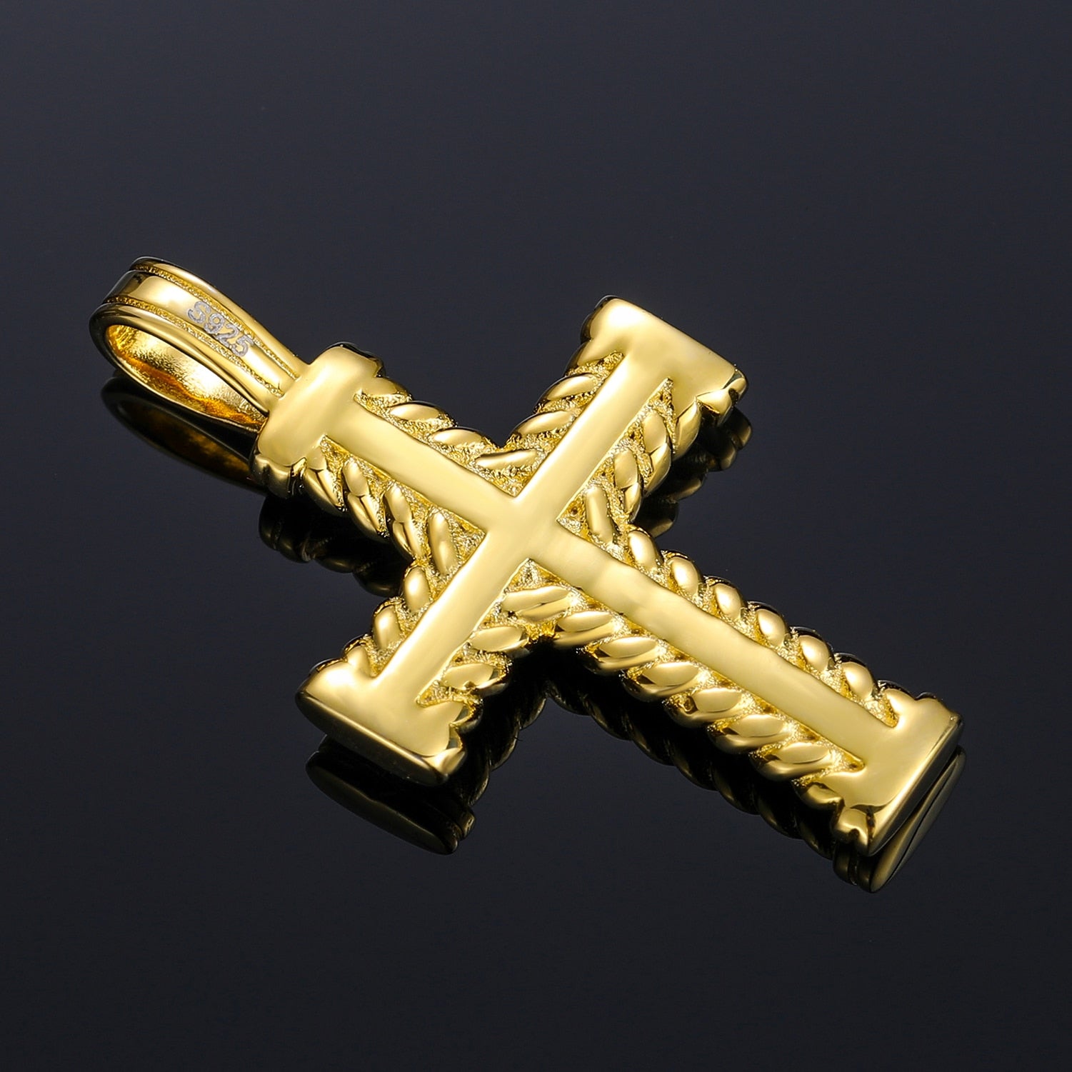 Rope Layered Cross Pendant 18K x Moissanite - ICECI