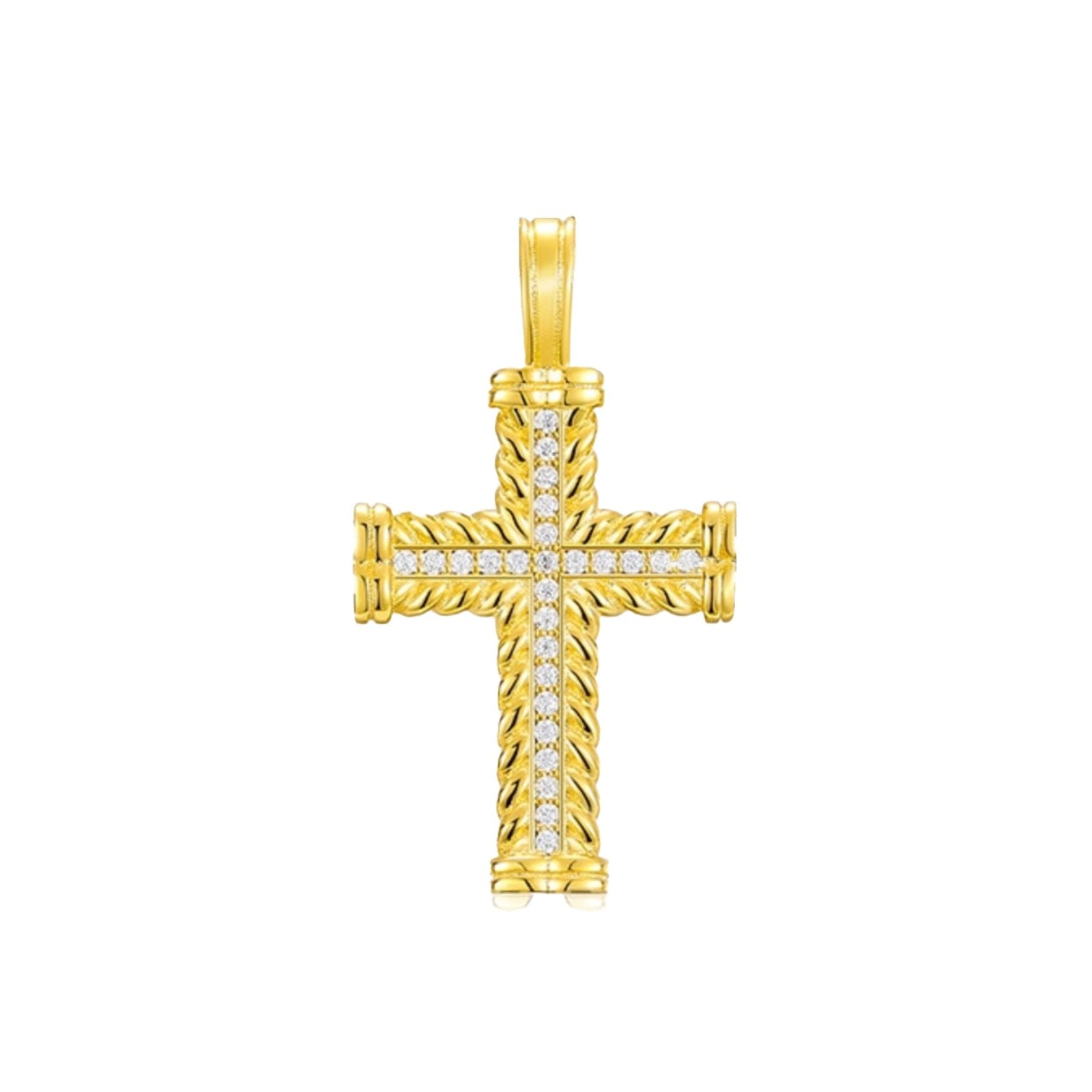 Rope Layered Cross Pendant 18K x Moissanite - ICECI