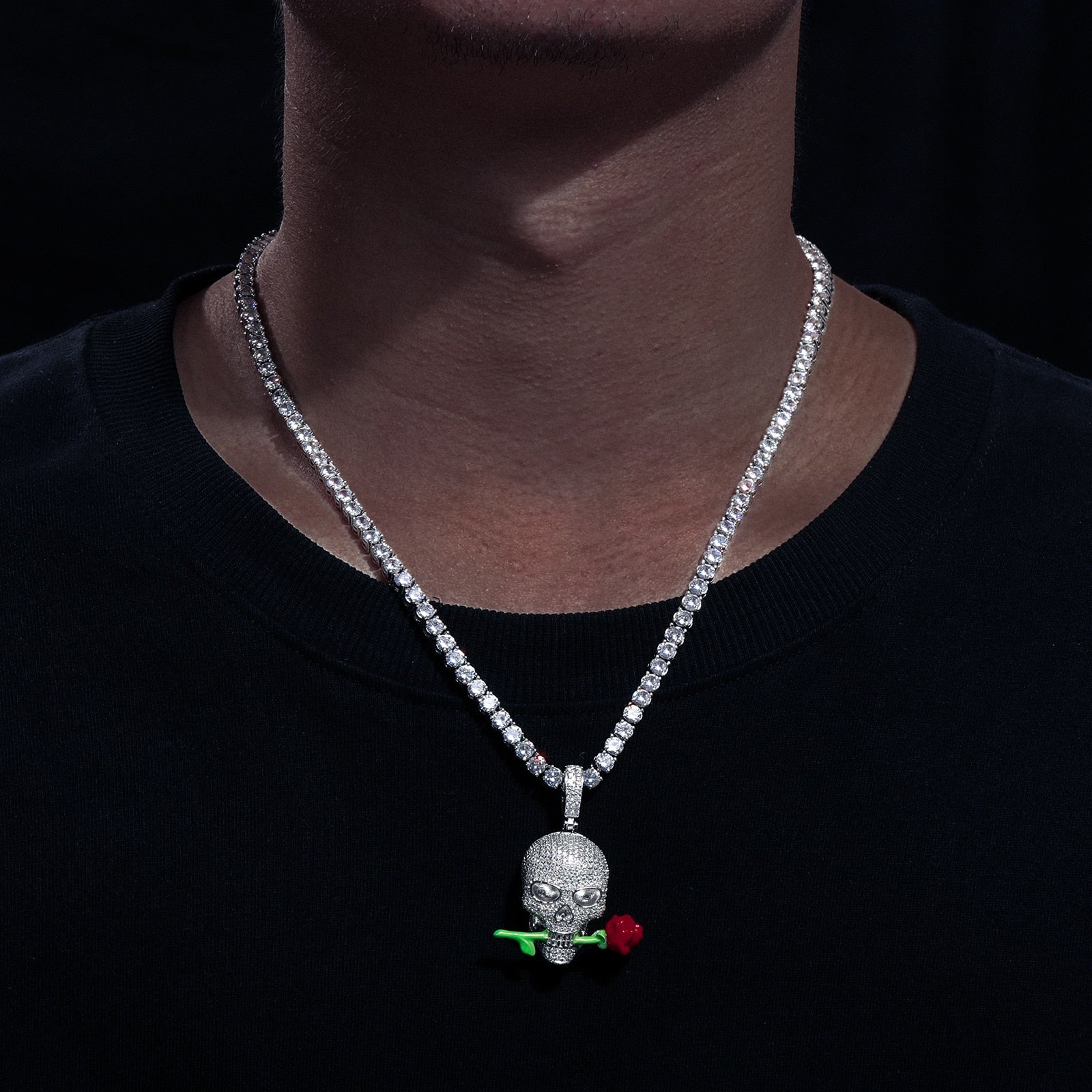 Rose Skull Pendant 18K x Moissanite - ICECI