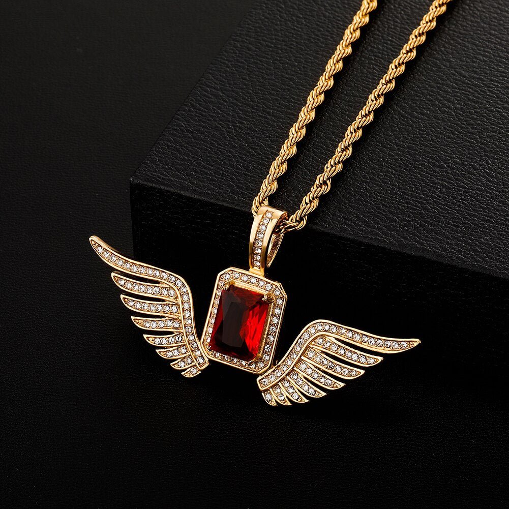 Ruby Gemstone Angel Wings Pendant 14K - ICECI