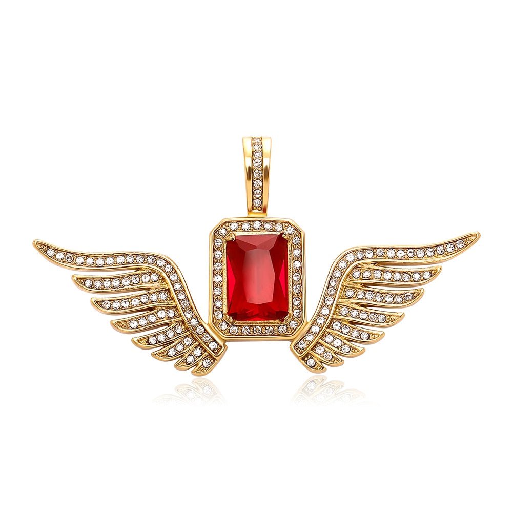 Ruby Gemstone Angel Wings Pendant 14K - ICECI