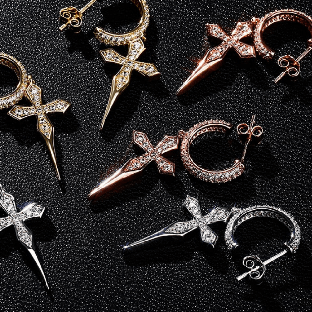 Sharp Cross Drop Earrings 14K - ICECI