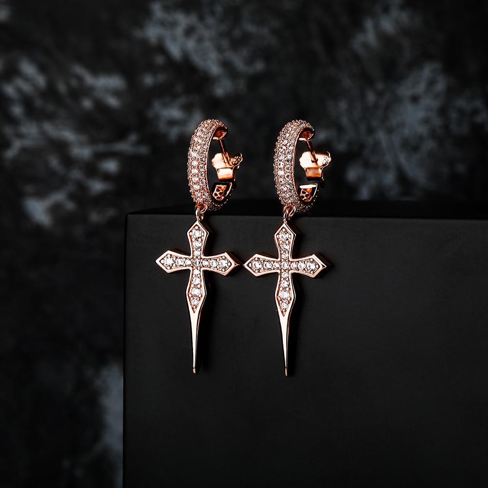 Sharp Cross Drop Earrings 14K - ICECI