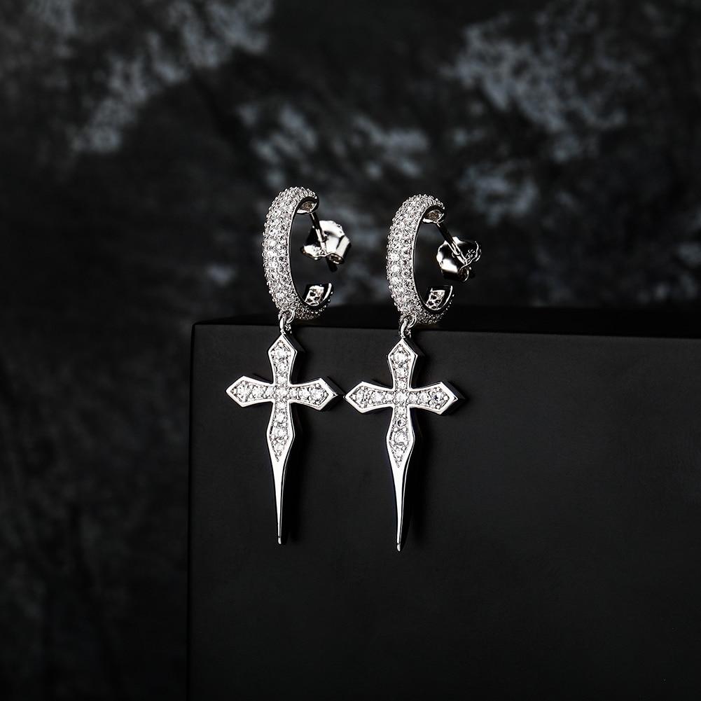 Sharp Cross Drop Earrings 14K - ICECI