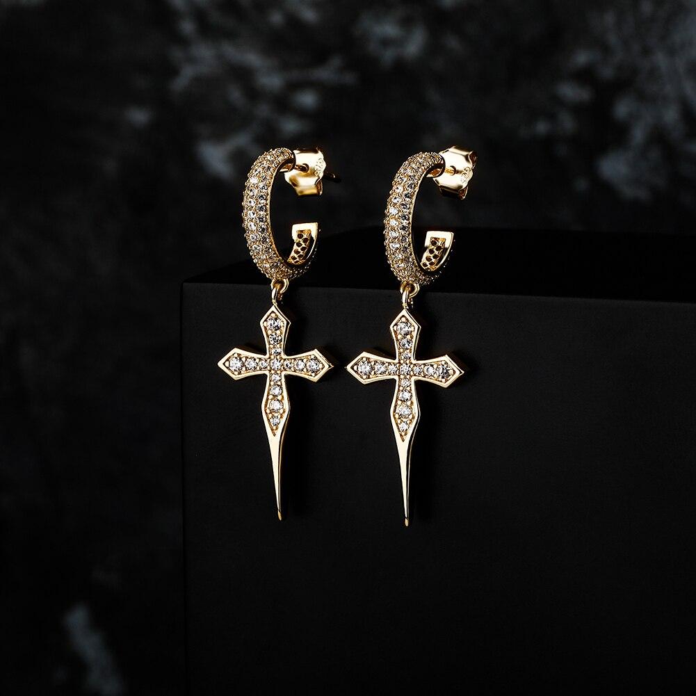 Sharp Cross Drop Earrings 14K - ICECI