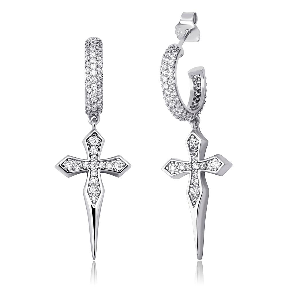 Sharp Cross Drop Earrings 14K - ICECI