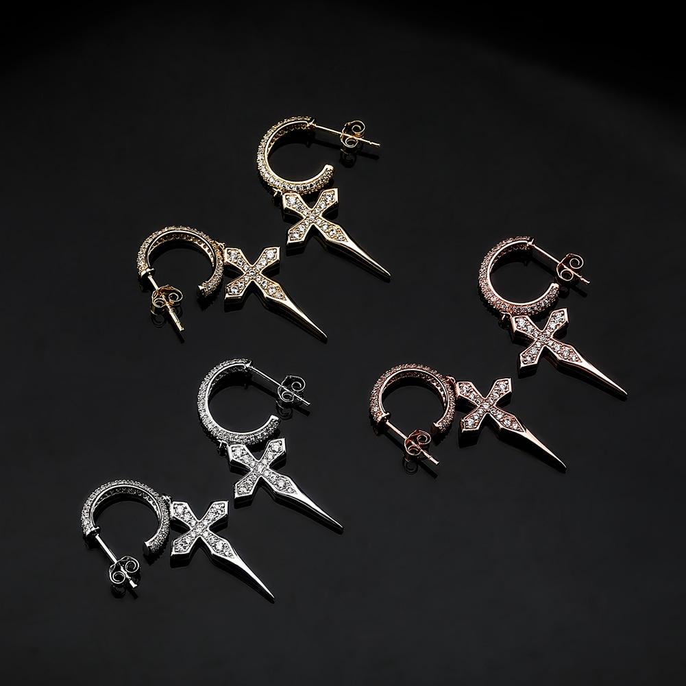 Sharp Cross Drop Earrings 14K - ICECI