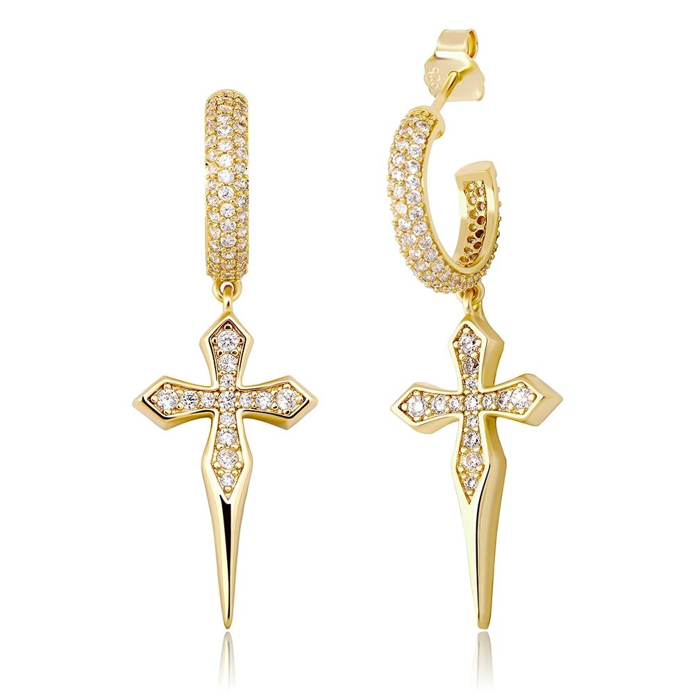 Sharp Cross Drop Earrings 14K - ICECI